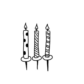Cute hand drawn birthday candles doodle isolated on transparent background. Celebration party candles line art vector illustration.