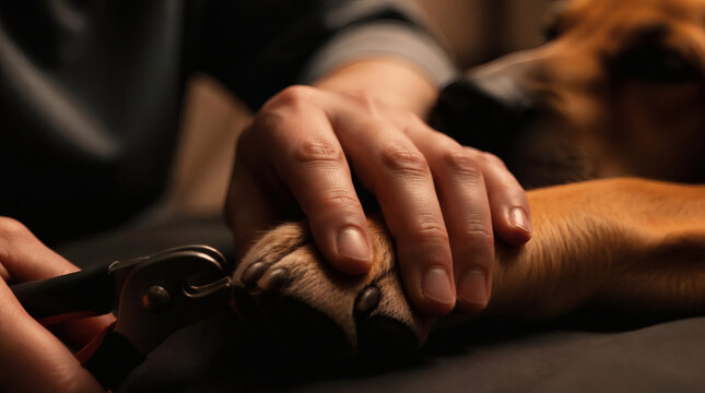 Groomer Trims Dog Nails with Care Close up Pet Paw Maintenance