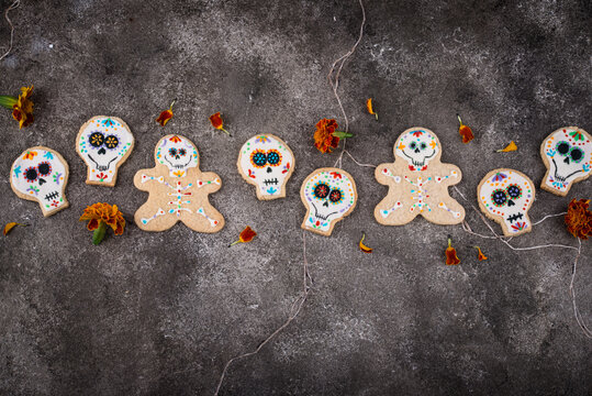 Day of the Dead sugar skull cookies. Mexican Dia de los Muertos