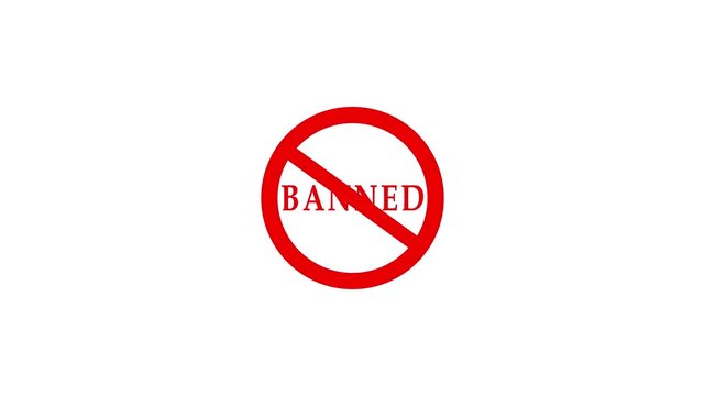 Red stamp Banned business imprint animation white background denied stamp video. Stamp with the text Banned animation stamping. Motion graphics of stop red circle concept
