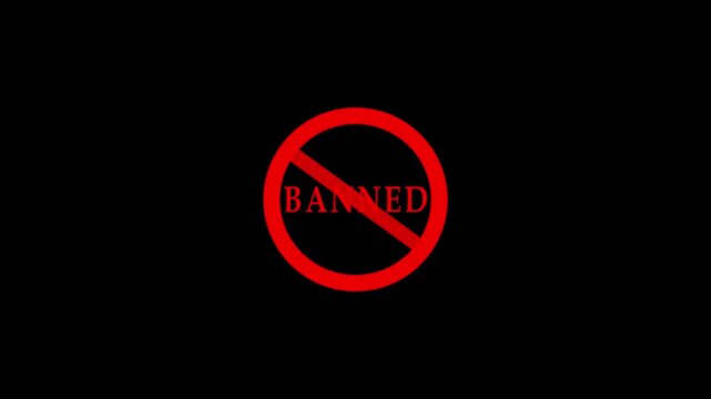 Red stamp Banned business imprint animation black background denied stamp video. Stamp with the text Banned animation stamping. Motion graphics of stop red circle concept