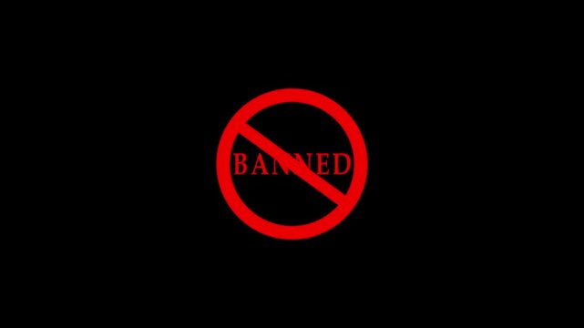 Red stamp Banned business imprint animation black background denied stamp video. Stamp with the text Banned animation stamping. Motion graphics of stop red circle concept
