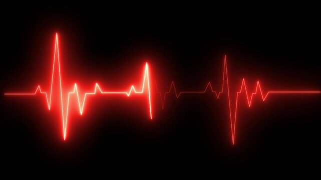 Heartbeat monitor EKG line monitor showing heart pulse .Neon sign heartbeat signal animation ECG heartbeat monitor green line animation