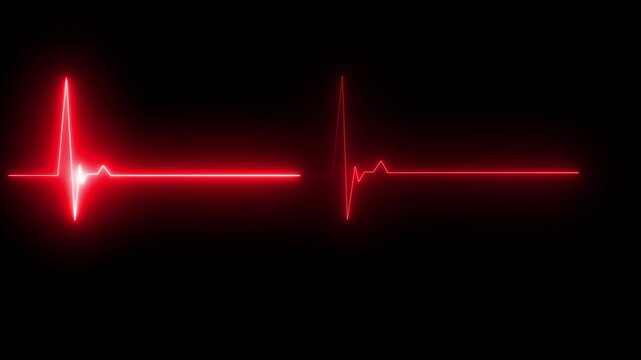 ECG monitor beating heart with a neon electrocardiogram overlay with sharp pulse peaks and smooth flat segments, symbolizing heart activity,