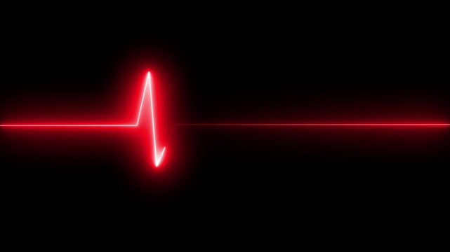 Glowing Neon heartbeat line animation on black background. BPM Loop Screen, Blue w/ Grid. Heart rate monitor / electrocardiogram