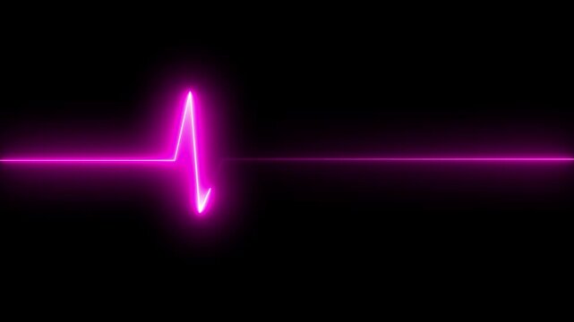 Glowing Neon heartbeat line animation on black background. BPM Loop Screen, Blue w/ Grid. Heart rate monitor / electrocardiogram