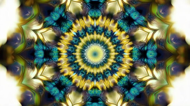 vibrant mandala pattern with yellow, blue and green colors
