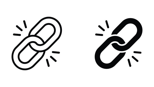Two chain icons showing connection and disconnection symbolizing relationships links bonds and separation in business processes