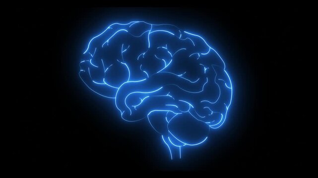 Glowing Neon Brain Organ Icon, Futuristic Digital Design Symbol of Intelligence and Mind brain medicine memory. Medical futuristic technology of the neon lines drawing a man brain on black background.