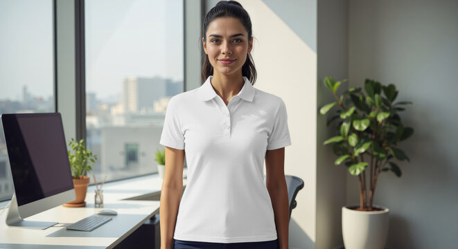 Polo Shirt on Woman in Office Space