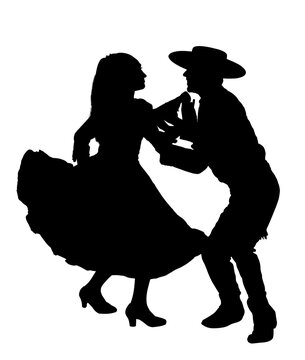 Silhouette of a man and woman performing the traditional chilean cueca folk dance