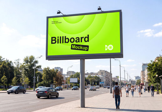 Street Billboard Mockup on City
