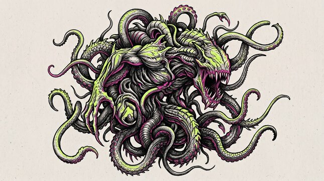 Cyberpunk Biohazard Tentacle Mutant Alien Beast Dynamic Linework