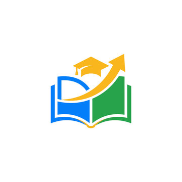 Education Logo Growth Book Graduation Cap Arrow Vector Illustration