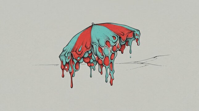 Surreal Melting Sun Umbrella Dripping Heatwave Summer Concept