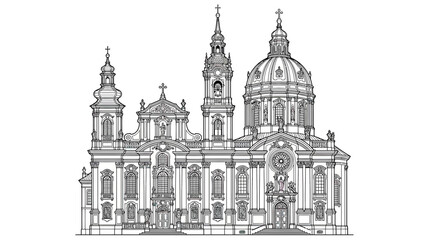 Obraz premium Elaborate Baroque Church Facade Illustration