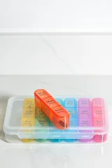 7 Day Weekly Pill Box for 3 Times a Day (Morning, Noon, Night), Daily Portable Travel Pill Box Organiser with different pills or vitamins inside © manuta