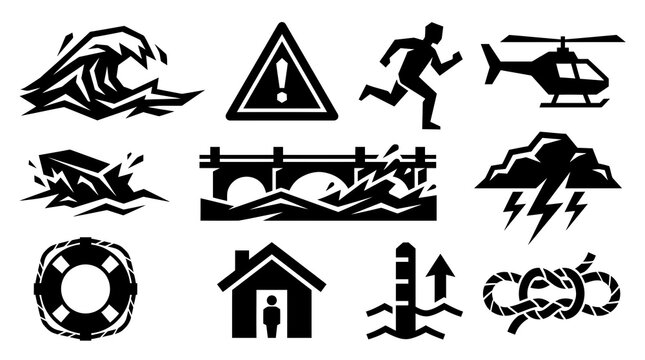 Flash Flood Disaster and Emergency Symbols