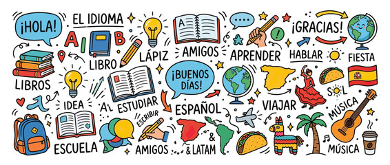 Doodle Art of Spanish Language Learning Elements © Tuku