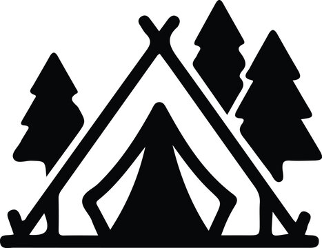 Camping Tent Vector Graphic Silhouette Outdoor Forest Icon