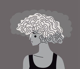 Obraz premium woman with brain fog and cloud inside her head