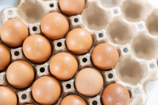 Fresh eggs placed in a carton