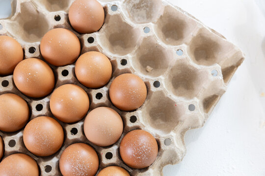 Fresh eggs placed in a carton