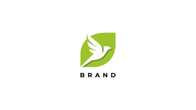 Minimalist Green Leaf Bird Logo Design Featuring an Organic Nature Inspired Symbol for Eco Friendly Environmental and Sustainable Business Branding