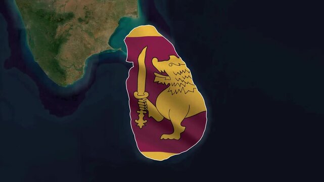 Sri Lanka Map with National Flag Animation, South Asian Island Country Geography and Travel Location Concept