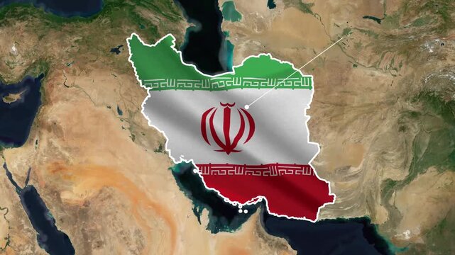 Iran Map with National Flag Animation, Middle Eastern Country Geography and Political Location Concept