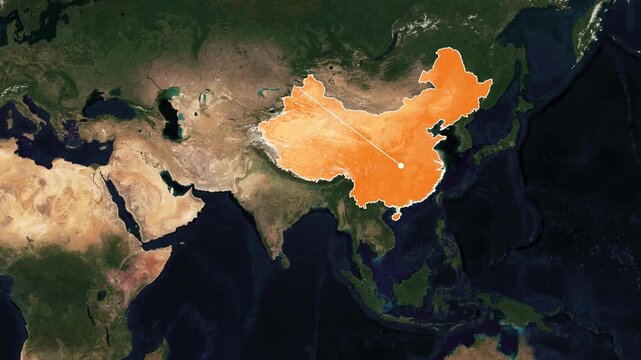 China and South China Sea Map Animation, Asian Maritime Territory Geography and Geopolitical Conflict Concept.