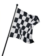 Fototapeta premium Black and White Checkered Racing Flag Isolated on White Background Symbolizing Finish Line and Victory