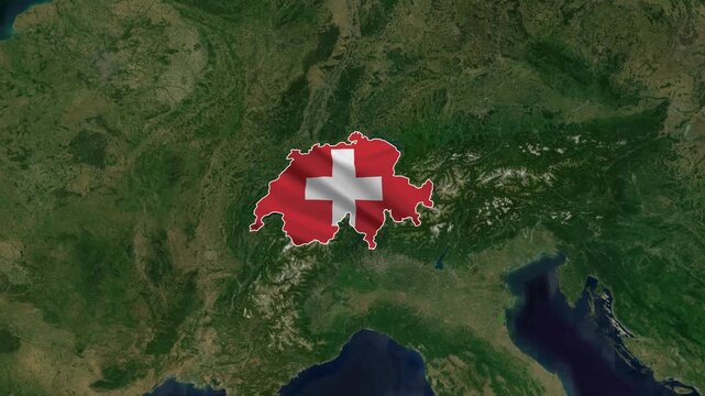 Switzerland Map with National Flag Animation, Swiss Country Geography and European Location Concept.