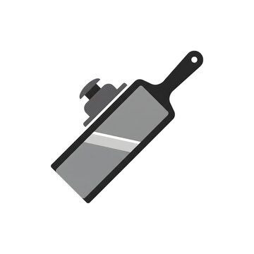 Simple graphic illustration of a grey and black mandoline slicer, a kitchen utensil for precise food preparation.