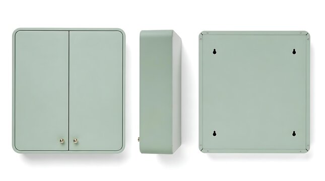 Modern gray electrical junction box with clean lines and mounting holes.