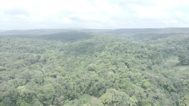 Aerial drone view of Truong Son Dong Road winding through colorful mountain forests in Kbang, Gia Lai, Vietnam, with sunlight illuminating the scenic Central Highlands landscape.