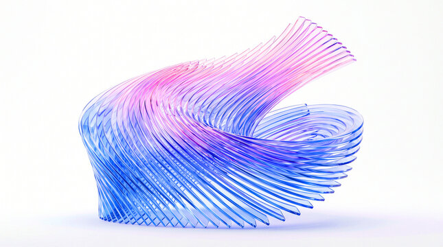 blue flower on white backgrounSpiral glass holographic 3D tape ribbon, graphic circle array effect. Iridescent transparent vortex of geometric square plate shapes on light blue background.d
