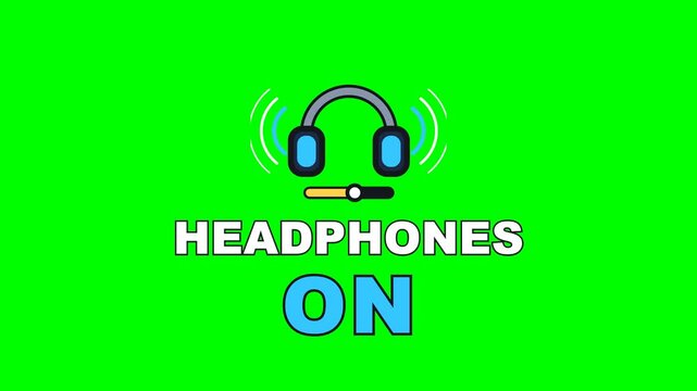 4K green screen HEADPHONES ON animated text - sound rolling out of both cups, kinetic typography music production overlay for creators and social media, chroma key