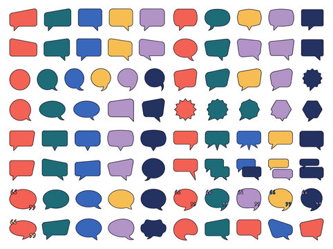 Vector collection of colorful speech bubbles and comic chat clouds, design elements in chiko image style.
