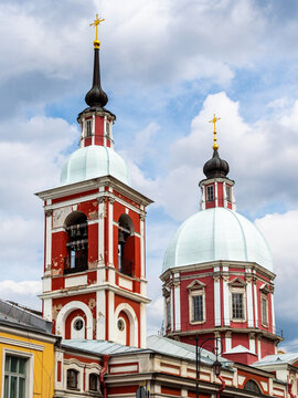 towers of Panteleimon Church in St Petersburg city