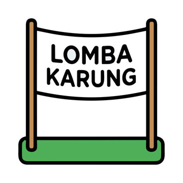 Cartoon sack race competition sign with text lomba karung against white background