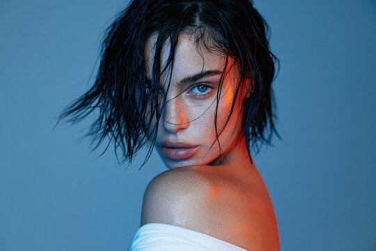Stylized portrait of a woman with wet hair