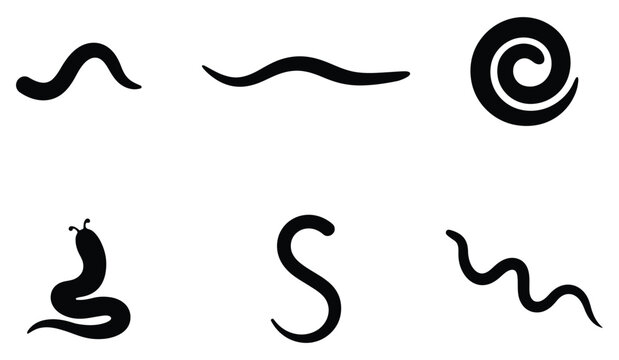 Worm silhouette vector collection isolated on white background