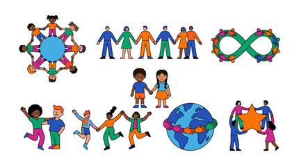 Fototapeta premium Infinity Symbol with Diverse People Holding Hands, Representing Global Unity and Interconnectedness Featuring Community, Earth
