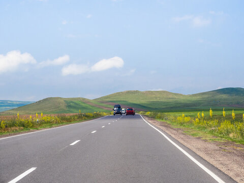 cars on highway in Aragatsotn Province of Armenia