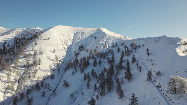 Aerial video footage towards Tre Signori peak in the Orobie mountains, Lombardy landscape