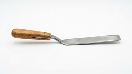 Fototapeta premium Simple metal trowel tool with wooden handle isolated on white background