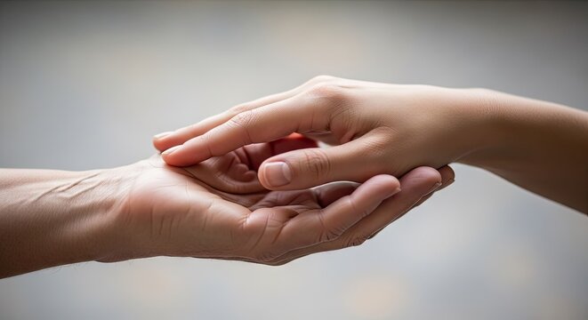 Close up of two hands touching with care and support.