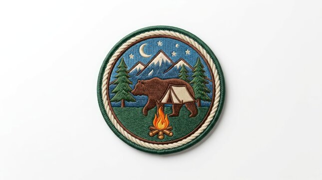 Wildlife bear camping adventure scenic mountain night sky nature emblem