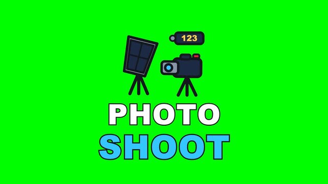 4K green screen PHOTO SHOOT animated text - the softbox throwing a three-pop burst on set, kinetic typography photography and camera overlay for creators and social media, chroma key
